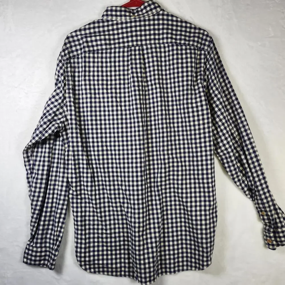 J.Crew M Navy White Gingham Button Down Shirt Vtg Style‎ 100% Cotton Tailored